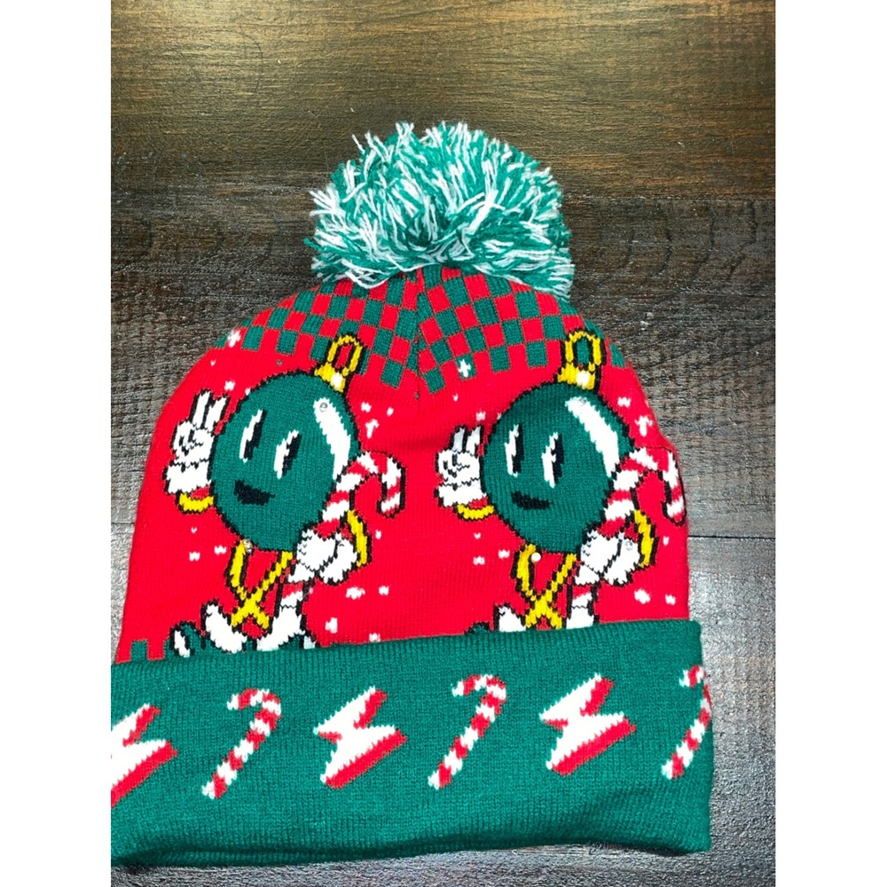 Evermore Christmas Beanie Hat with Pom Pom‎ Novelty Candy Cane Ornament One Size